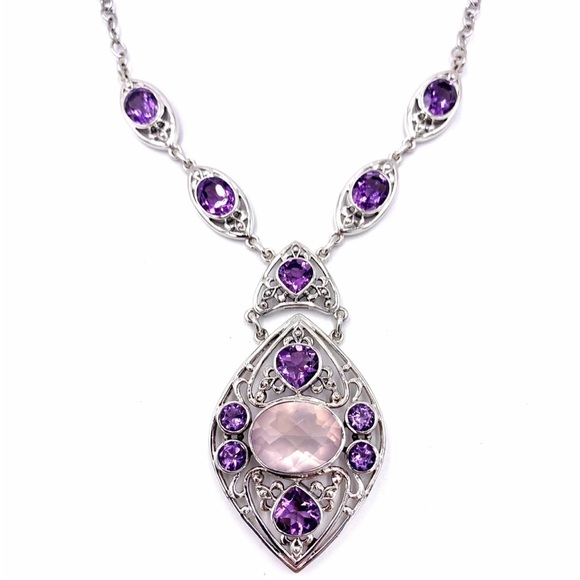 🌟NICKY BUTLER 925 Sterling Silver Rose Quartz Celtic Knot Necklace Brand… - Picture 2 of 12